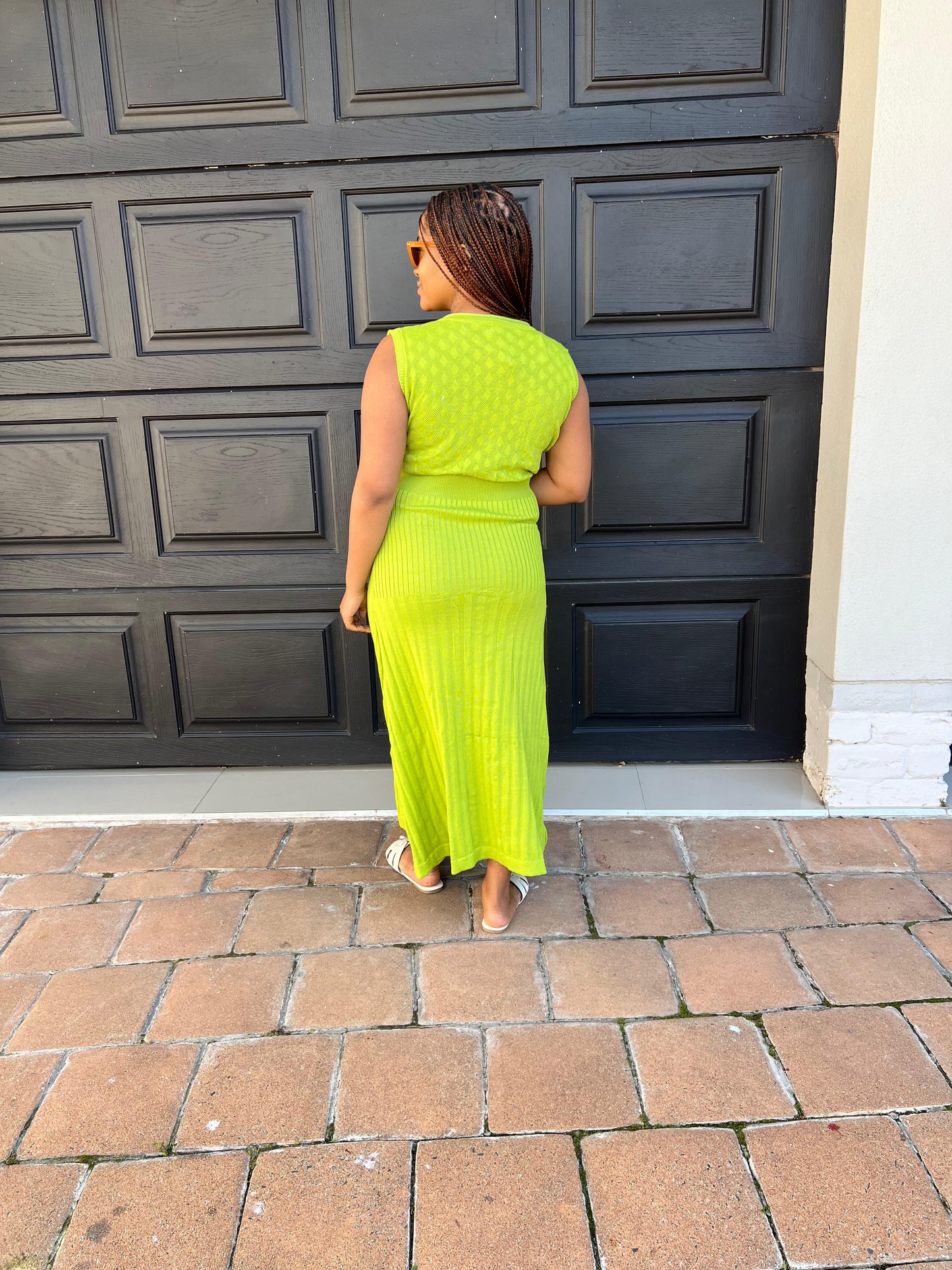 Green knit sleeveless dress