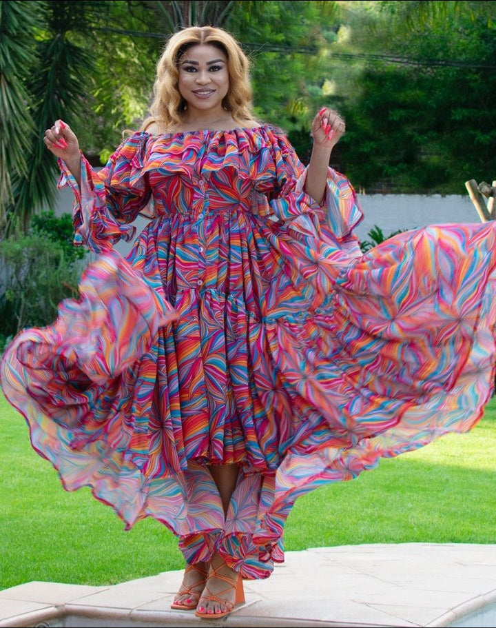Colorful ruffle flowy dress
