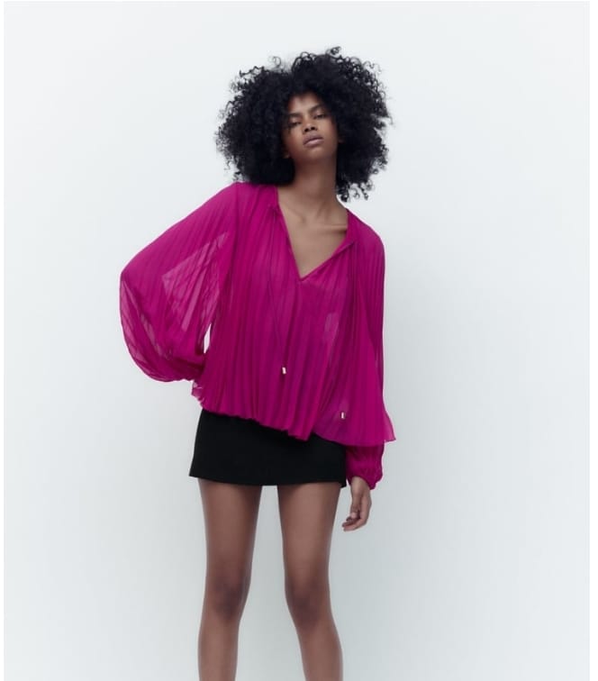 chiffon pleat flare blouse
