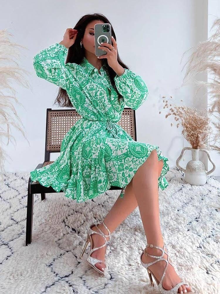 Paisley green midi dress.