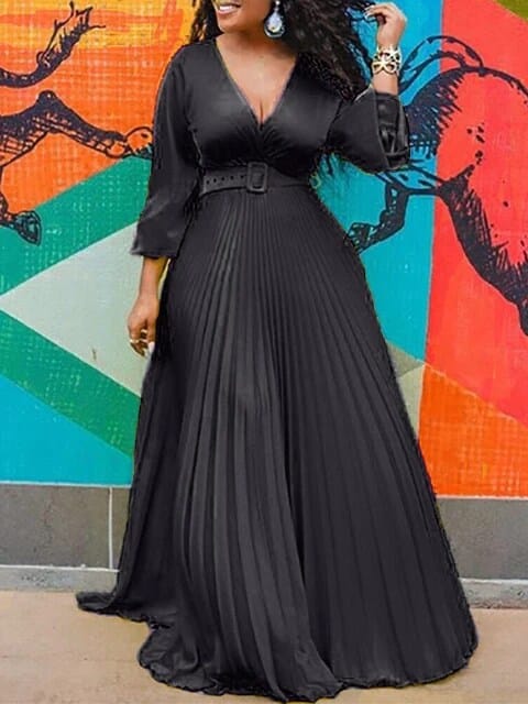 Belted full length chiffon Dress