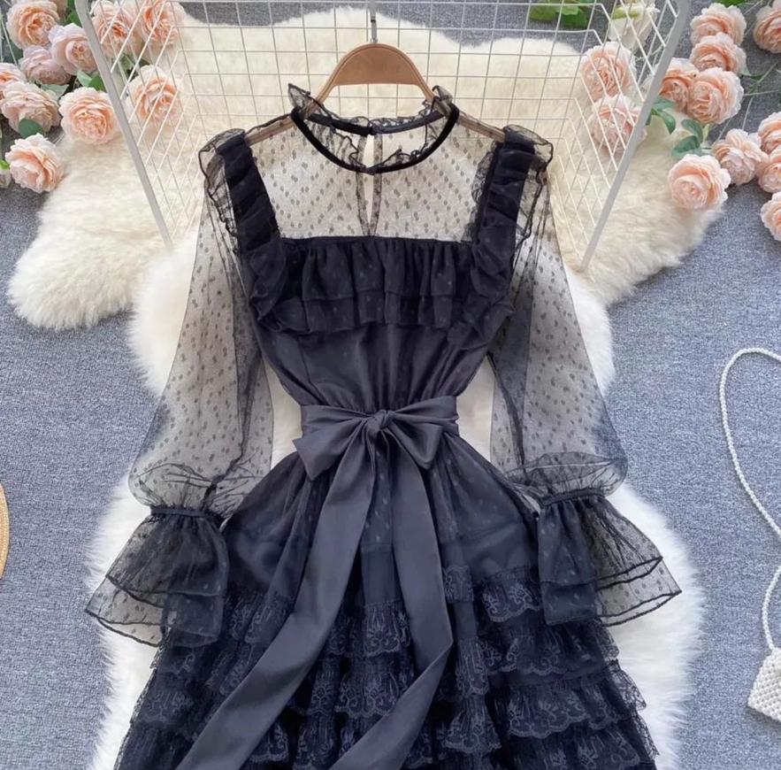 Gauze ruffle styled dress.