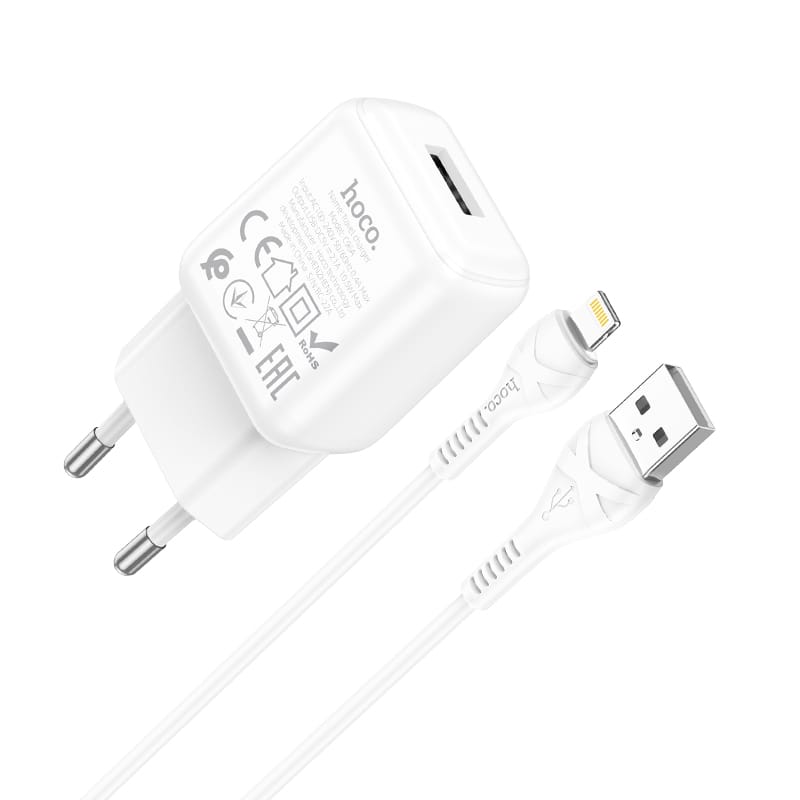 HOCO C96A Single Port Charger with 1M Lightning (iPhone) Cable EU charging adapter White