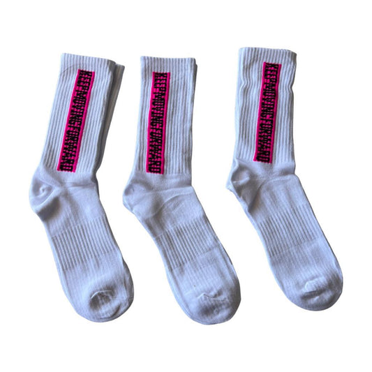 Unisex white high socks.