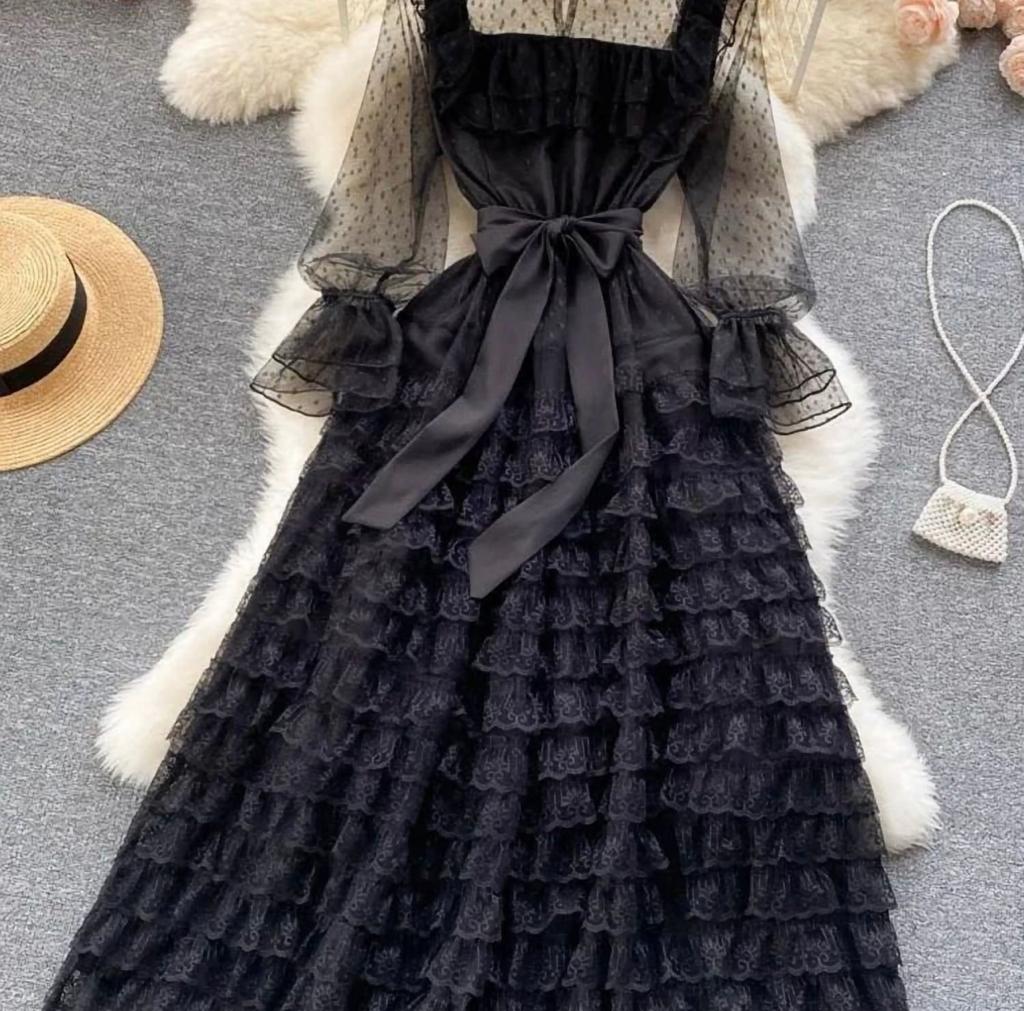 Gauze ruffle styled dress.