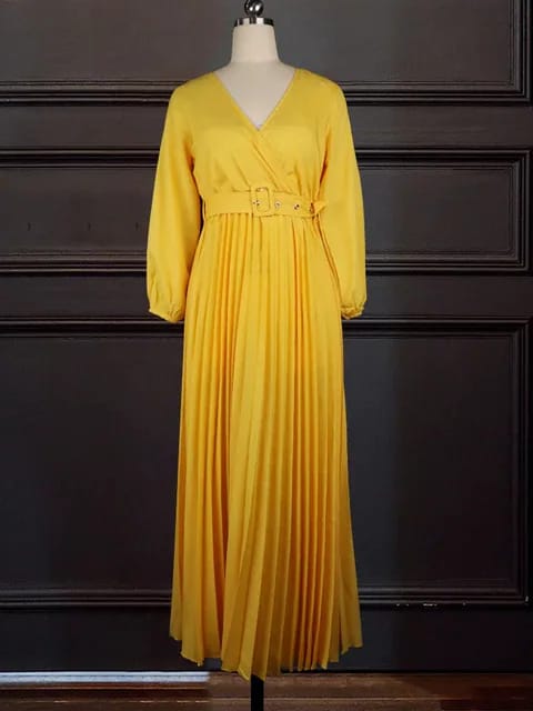 Belted full length chiffon Dress
