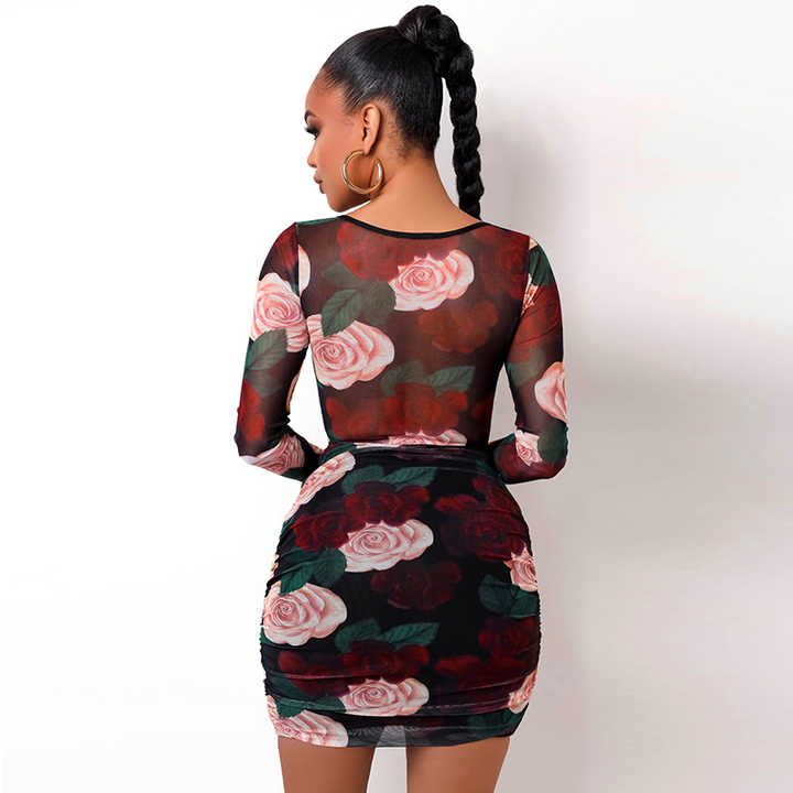 Black floral mini dress.