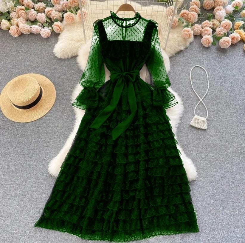 Gauze ruffle styled dress.