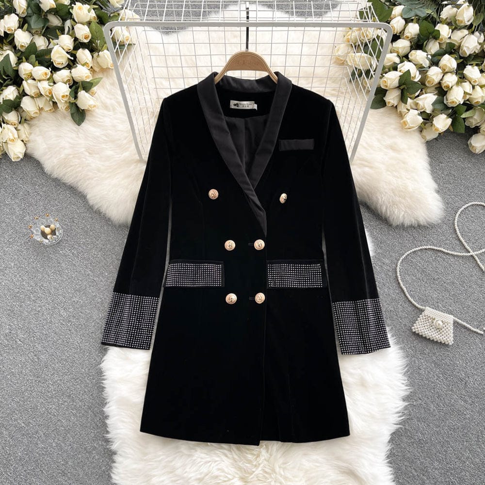 Velvet double breasted button blazer