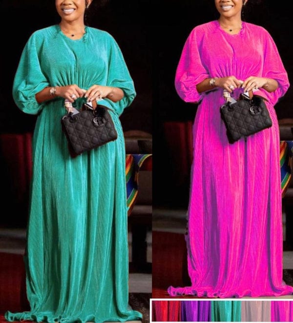 Long fine pleated dress.