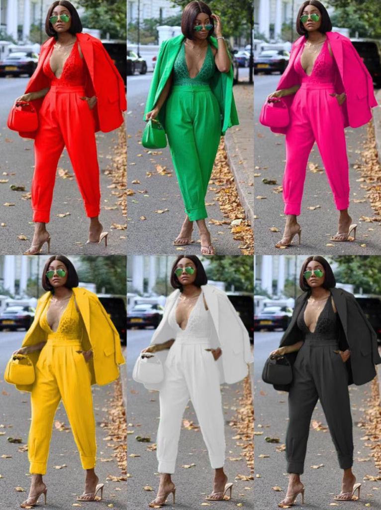 Pants and blazer suit set.