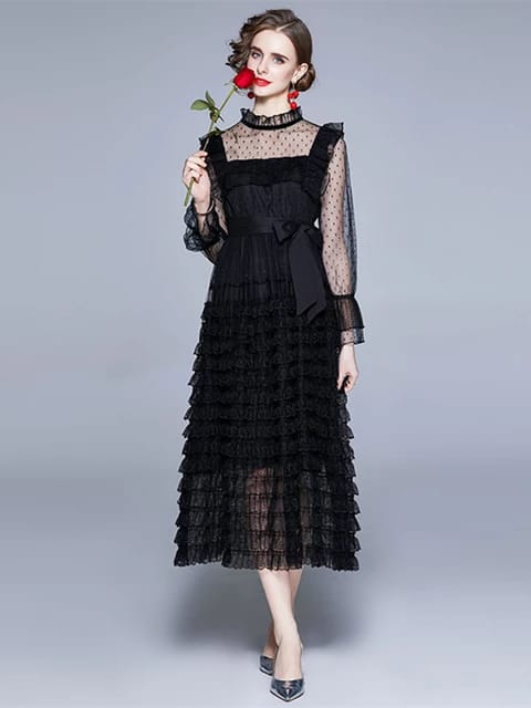 Gauze ruffle styled dress.