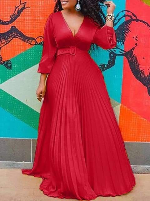 Belted full length chiffon Dress