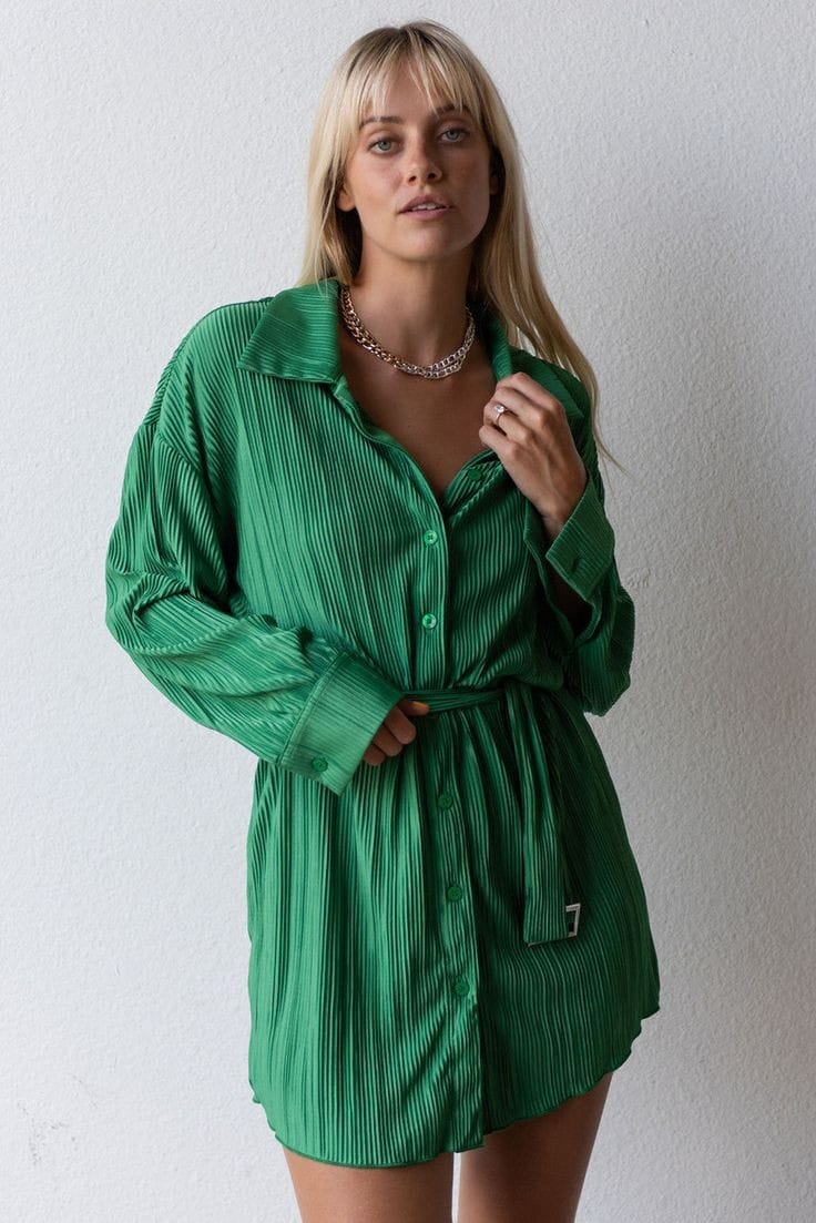 Fine pleated button down shirt.