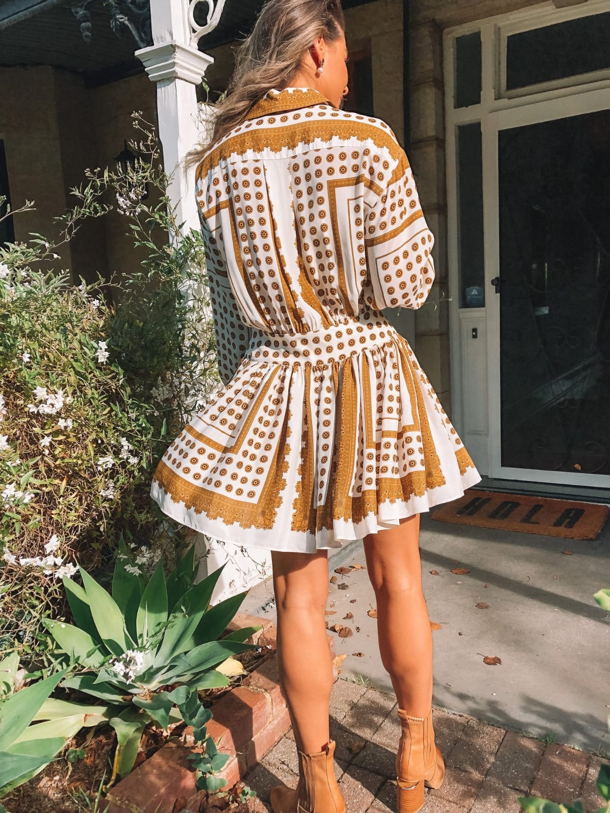 printed button down dress