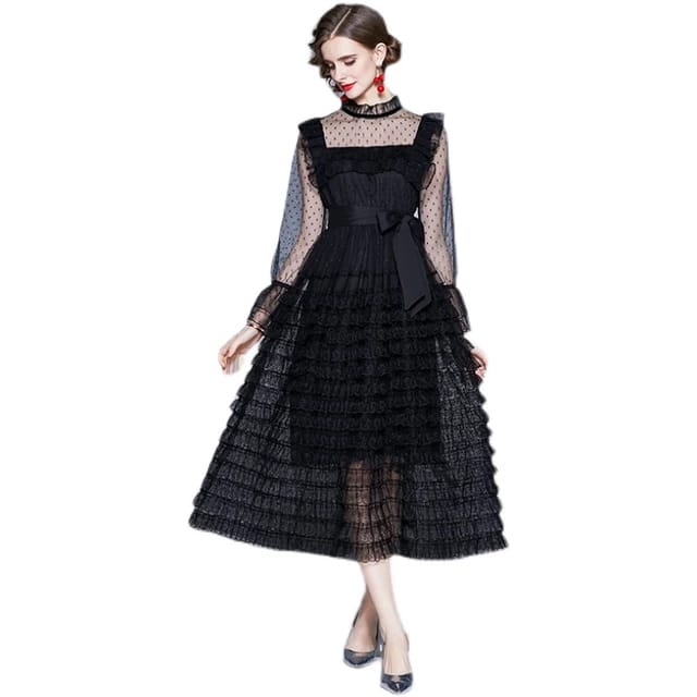 Gauze ruffle styled dress.