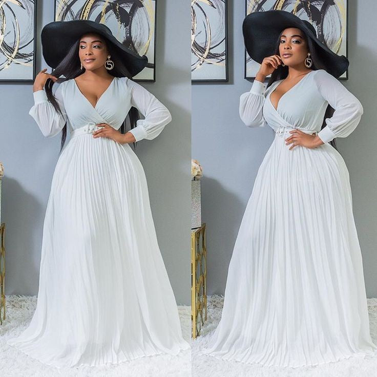 Belted full length chiffon Dress