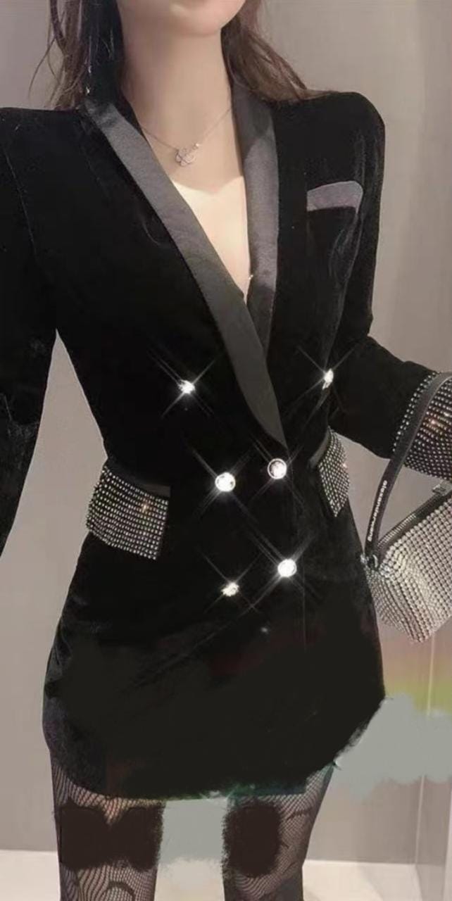 Velvet double breasted button blazer
