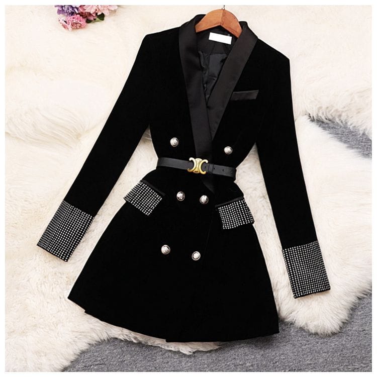 Velvet double breasted button blazer