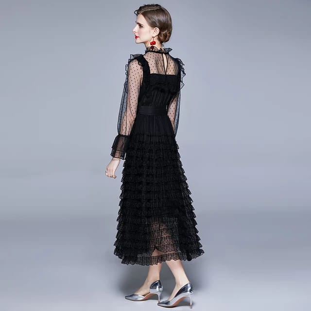 Gauze ruffle styled dress.