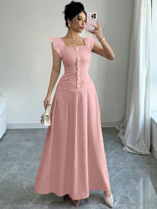 solid colour linen fabric maxi dress