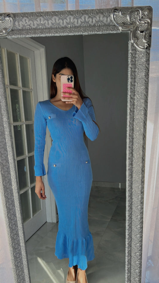 knit strips button dress