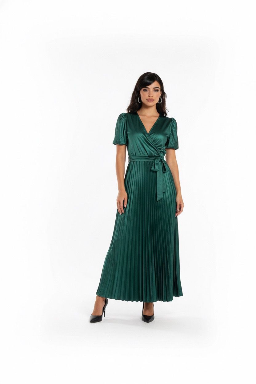 pleated silk dress