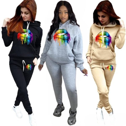 Lip paint print jogger set
