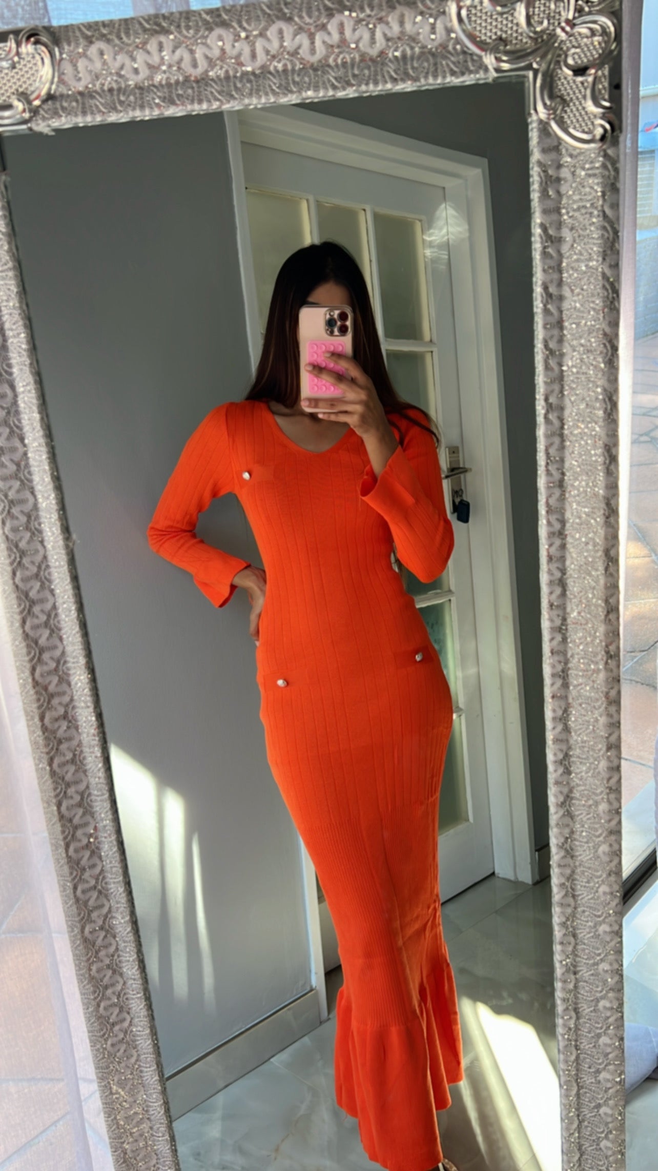 knit strips button dress