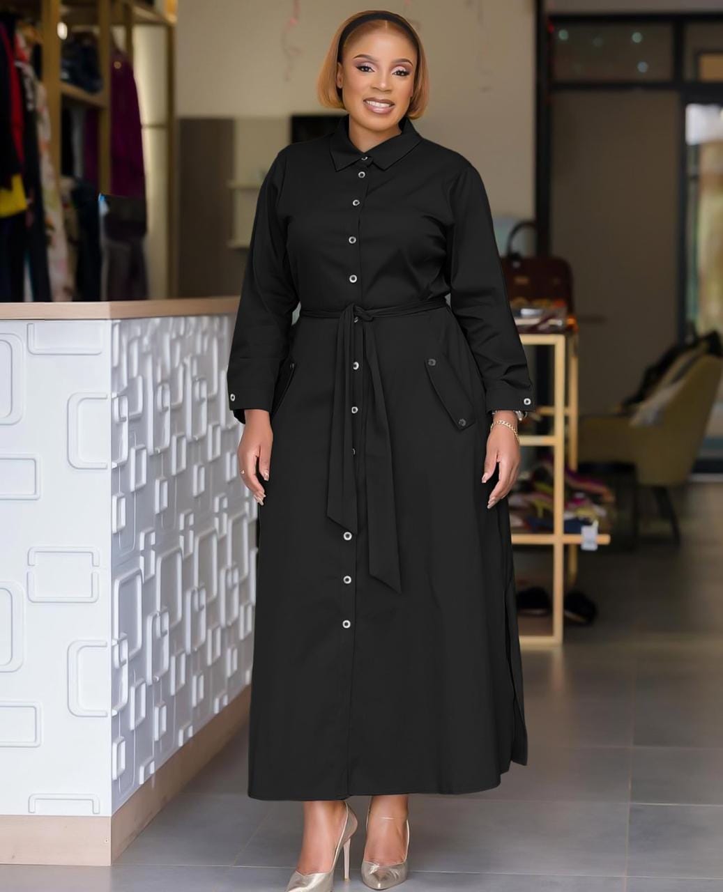 long sleeves button down dress