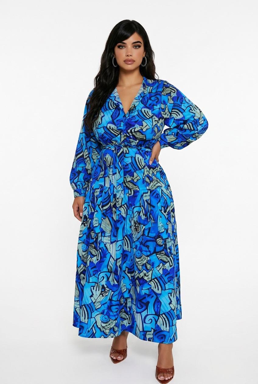 Blue Printed shirt dress