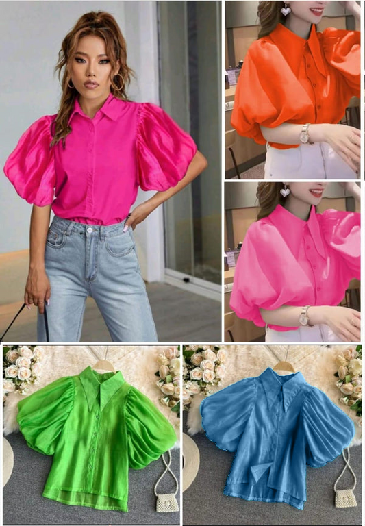 Chiffon balloon sleeves blouse