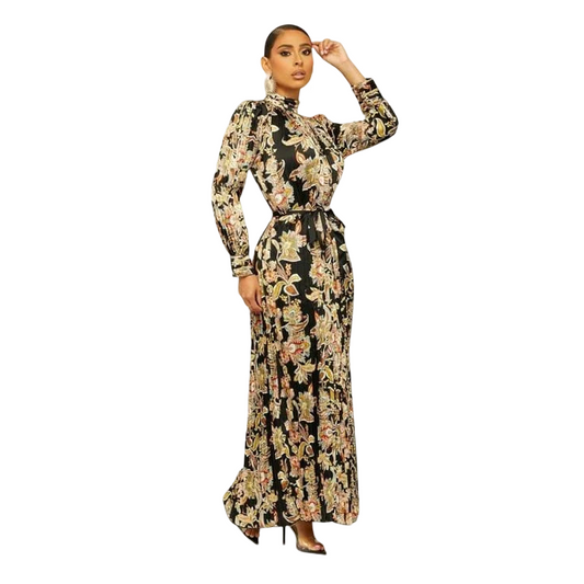 Vintage printed maxi long sleeve dress