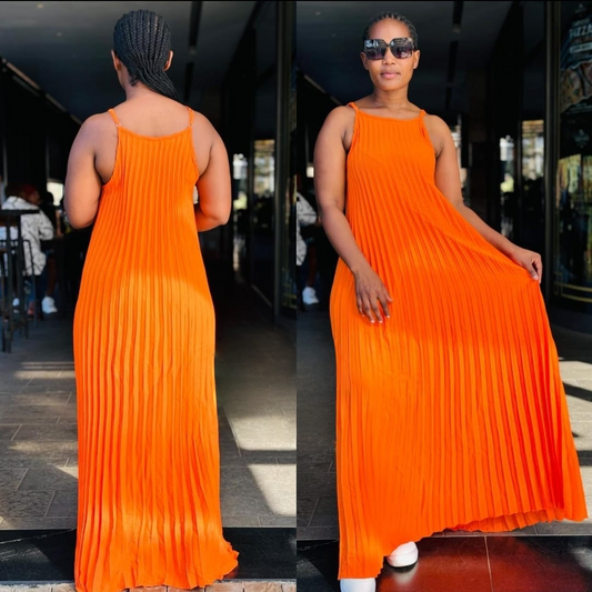 Orange Pleated Dress