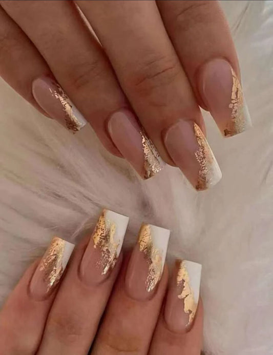 Coffin white bronzing nails