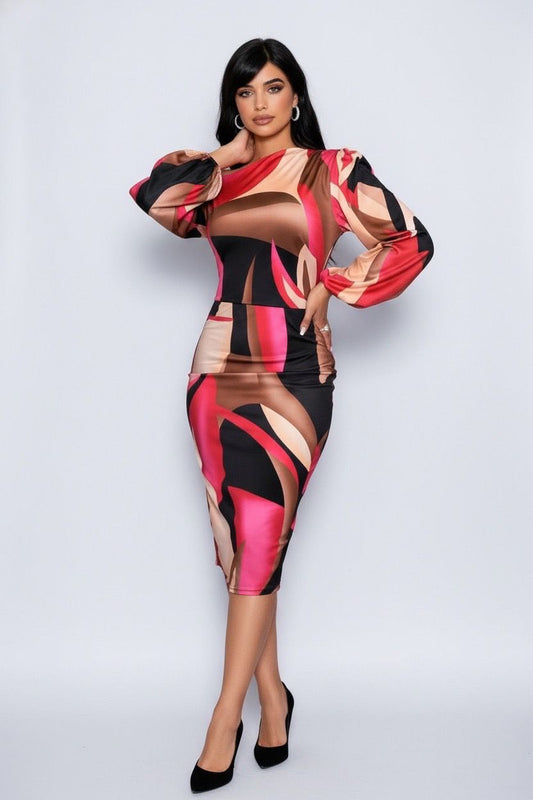 color blocking long sleeve dress