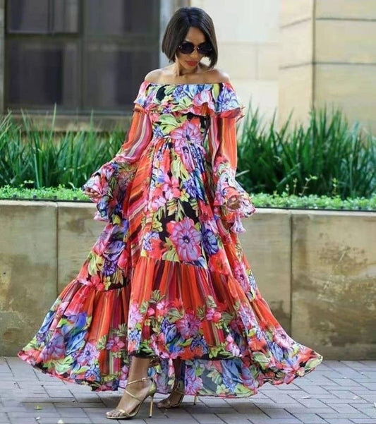 Floral ruffle layer dress