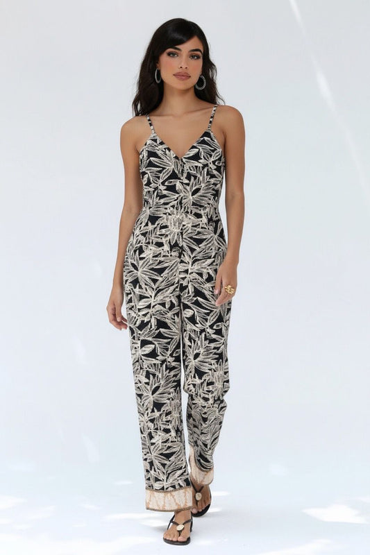 Floral strap flare leg jumpsuit