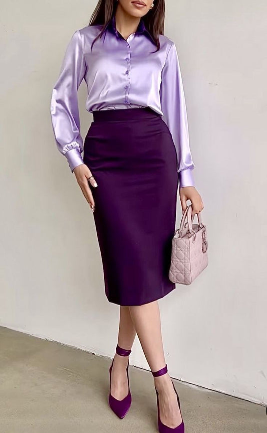 plum short pencil skirt