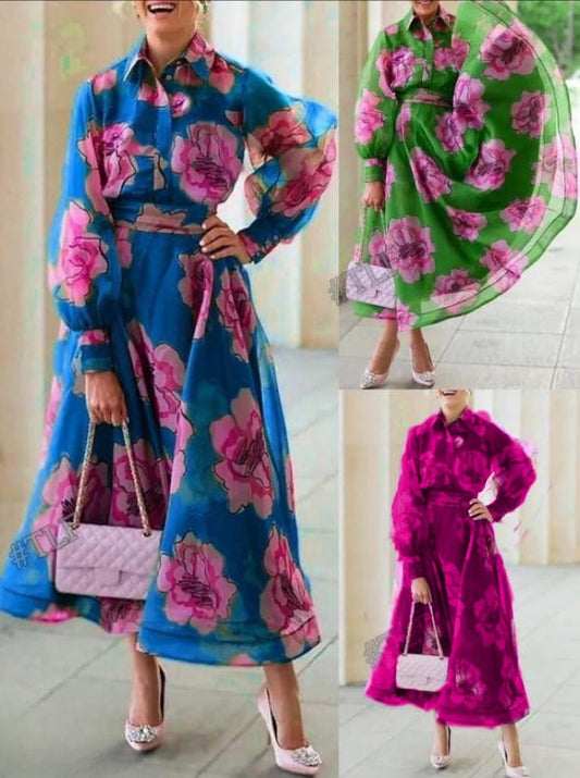 chiffon floral flare dress