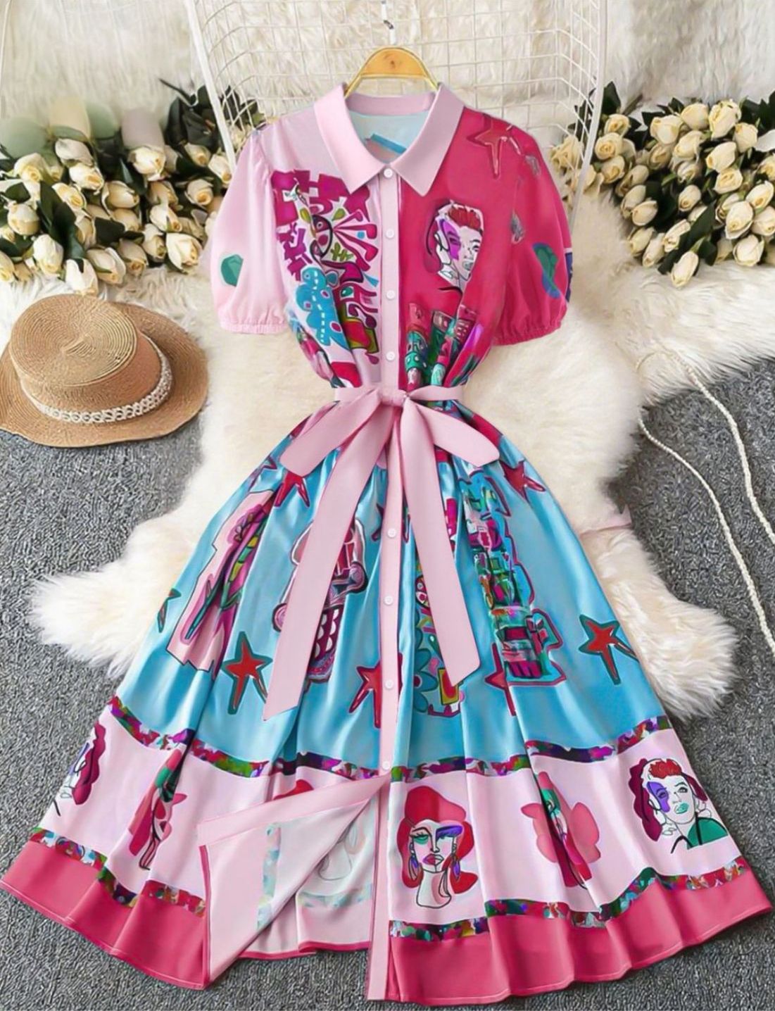 Painted dress with buttons
