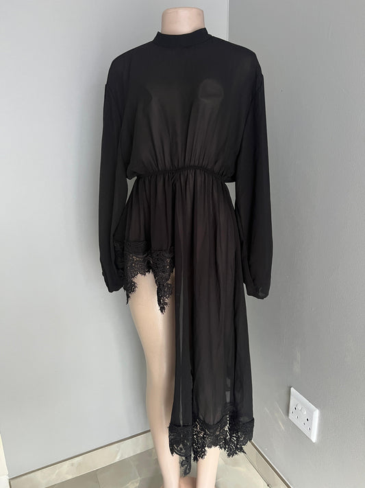 satin high and low lace dress