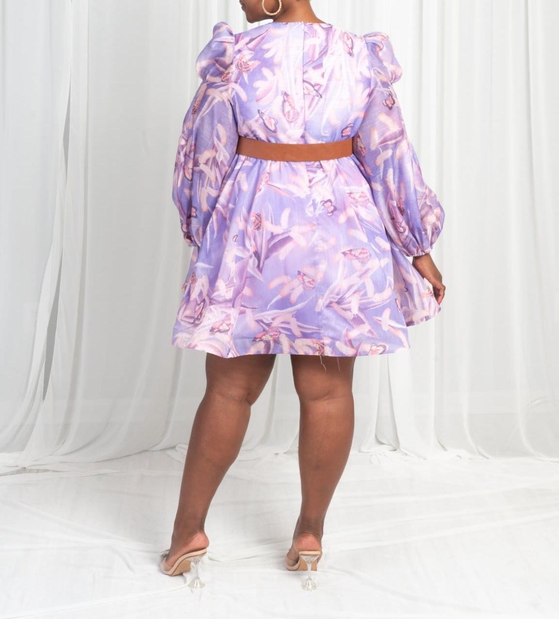 Purple midi beballoon sleeve dress