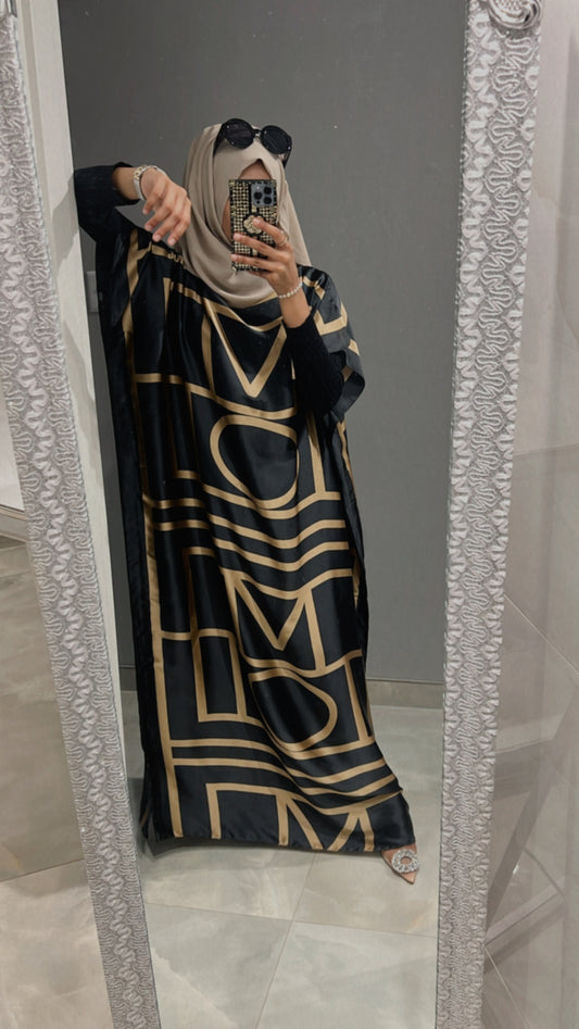 Black bronze kaftan abaya silk dress