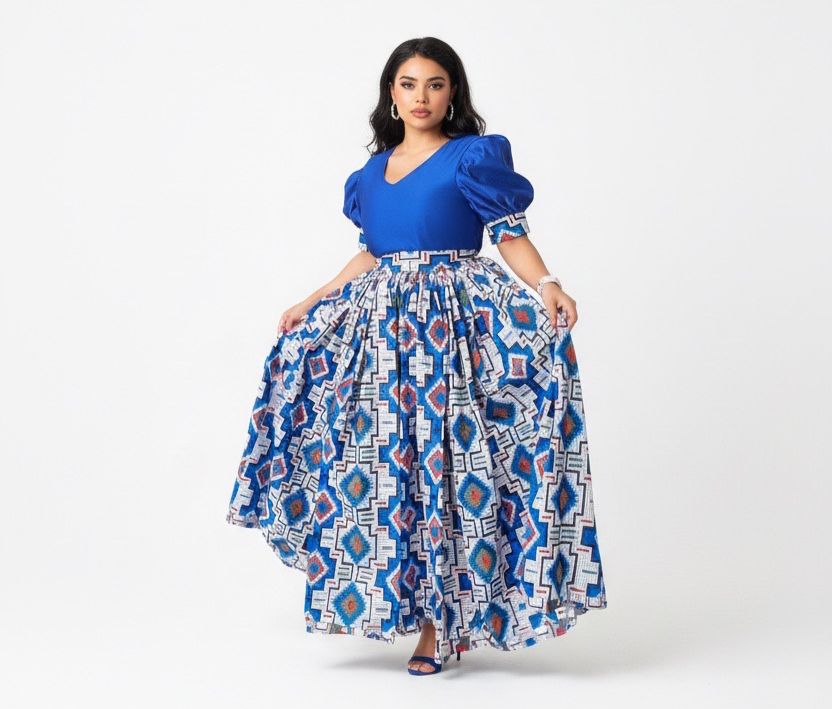 Blue maxi puff sleeve dress