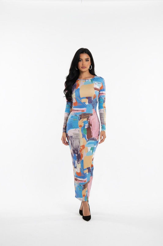 long sleeves printed bodycon dress