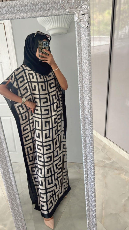 geo black beige kaftan