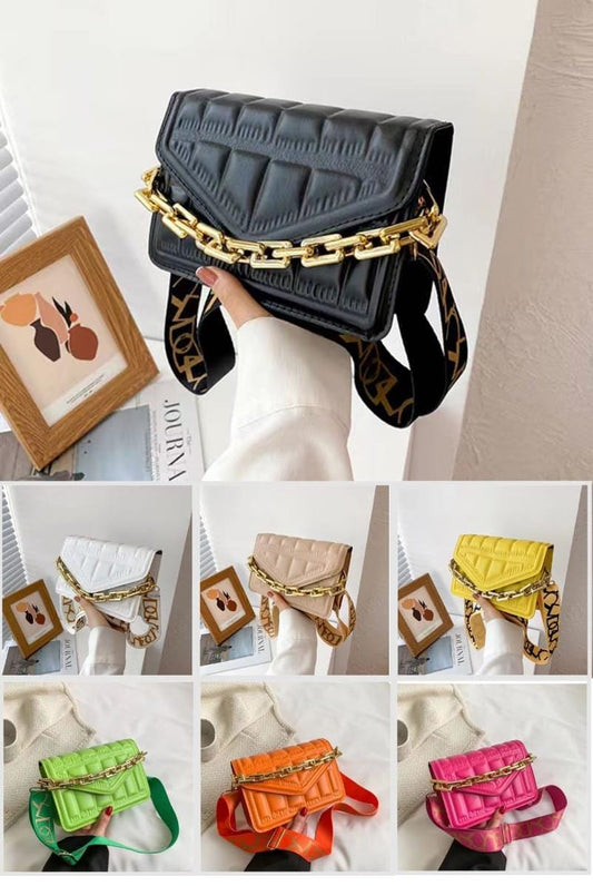 Foot print gold strap bag