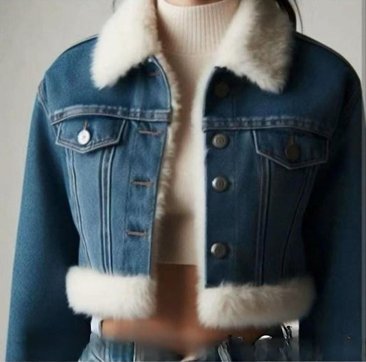 Crop Fur inner stylish denim jacket