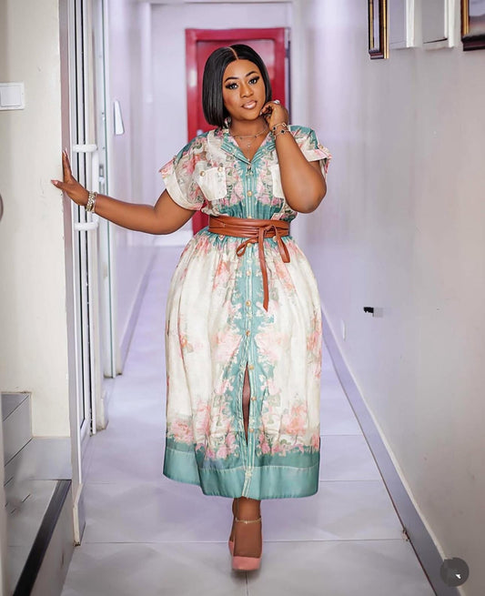 printed summer floral button down dress